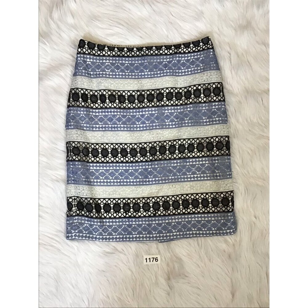 Talbots Womens Straight Skirt Blue 2P Mini Crochet Lace Overlay Zip Petites